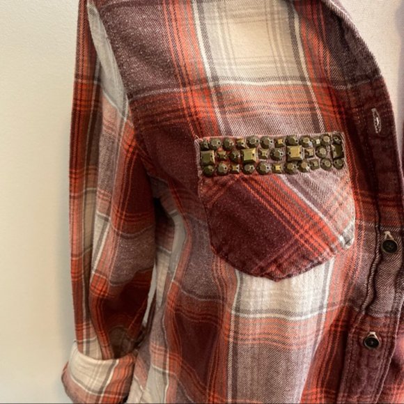 Abercrombie & Fitch Flannel Top With Beaded Pockets - Picture 3 of 6